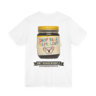 Drop Bear Repellent T‑Shirt — Novelty Jar Graphic Tee (Don’t Go Bush Without It)