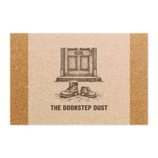 Doormat - Rustic 'The Doorstep Dust' Welcome Mat with Boots & Door Illustration