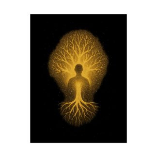 Golden Tree of Life Poster — Meditative Human Silhouette Art Print